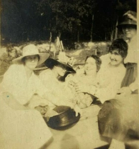 Five Women In Hats Laying Against Each Other B&W Photograph 2.25 x 3.25 - Picture 1 of 3