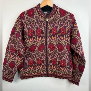Cardigan maglione design islandese bottoni floreale nordico 100% lana taglia media - Foto 1 di 9