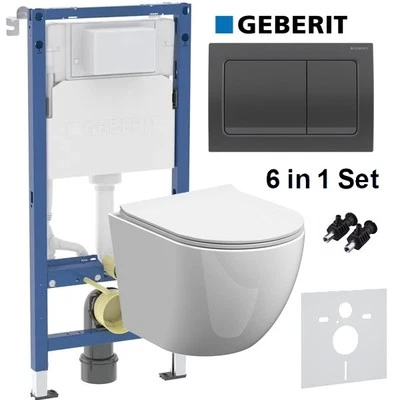 Anas Magna Rimless Pan With Geberit Duofix Alpha01 Wc Frame Black Chrome Flush P - Image 1 of 4