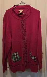 Bechamel Women's 3 X Christmas Patchwork Embroidery Red Full Zip Cardigan - Picture 1 of 8