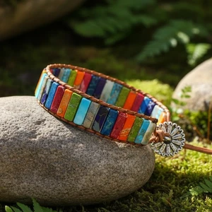 Natural 7 Chakra Healing Tube Stone Bracelet Handmade Braided Energy Jewelry - Picture 1 of 4