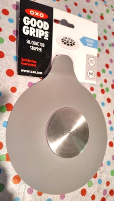 OXO Good Grips Silicone & St. Steel Tub Drain Cover Stopper Gray New Old Stock - Image 1 of 4
