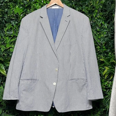 Ralph Lauren Seersucker Blazer Mens 50R Blue White Striped Cotton Jacket - Image 1 of 4
