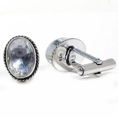 Abotoadura masculina folheada a prata pedra preciosa topázio branco 248 M17638 F2659 M49 - Imagem 1 de 4