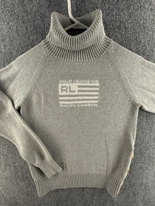 Ralph Lauren Polo Jeans Women Flag Sweater Gray Turtleneck Large Cotton Knit - Picture 1 of 16