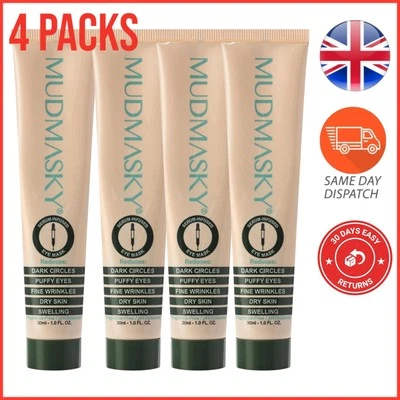4x MUDMASKY Serum Infused Eye Mask Hyaluronic Acid 30mL For Under Eye Dark Spot