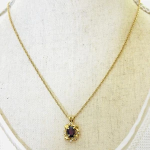 Vintage vergoldete Granat Anhänger Halskette 18" Damen Kristalle - Bild 1 von 8