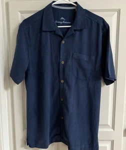 Camisa Tommy Bahama S/P Azul Hawaiano Repujado Palmeras Aloha - Imagen 1 de 6