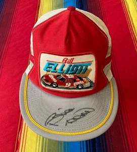 Vintage Bill Elliott 3 Striped NASCAR Trucker Hat 80s SnapBack USA Made Signed! - Picture 1 of 9