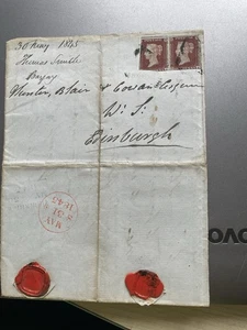 1845 Part Entire Pair 1d Red Imperf Rich Red Brown Badly Cut - Picture 1 of 3
