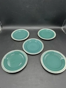 Vintage Harker Corinthian Teal Green Gadroon Bread Plate 6.25" Set of 5 - Picture 1 of 9