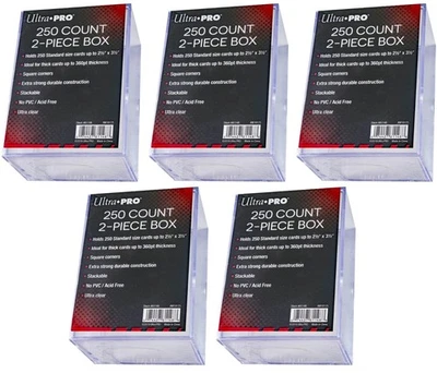 5 Ultra Pro 250 Count Clear 2-Piece Card Storage Boxes Case Sports Trading Slide - Image 1 of 4