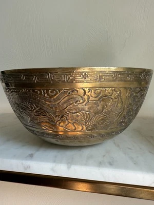 Antique Chinese Bronze Engraved Heavy Bowl Xuande Markings 17th-18th Century - Image 1 of 4