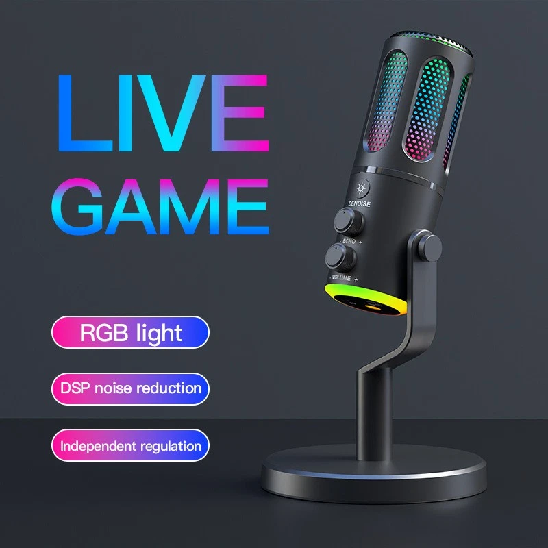 USB Condenser Microphone RGB Game Gaming Recording Live Broadcast Computer Retur - Bild 1 von 4