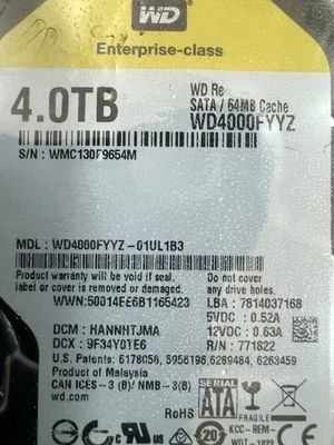 New Western Digital 4TB, Internal, 7200 RPM, 3.5" Hard Drive (WD4000FYYZ ) - Image 1 of 2