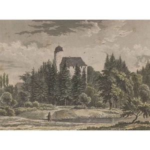Castillo Rabenstein Chemnitz Sajonia grabado en acero coloreado 1840 pequeño universo - Imagen 1 de 4