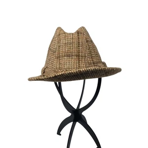 Sombrero Fedora De Colección Stetson Cuadros Tweed Lana Cuadros Talla 7 3/8 Beige Marrón Clásico Retro - Imagen 1 de 8