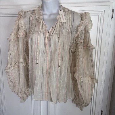 NWT Olivaceous  Blouse  Textured  Puff Long Sleeves 100% Cotton Buttons Sz M - Image 1 of 4