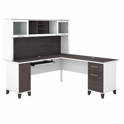 Somerset 72W L Shaped Desk with Hutch in White and Storm Gray - Engineered Wood - Image 1 of 4