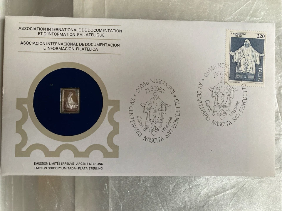 Busta Fdc XC Centenario Nascita San Benedetto Lamina Argento Annullo Speciale - Immagine 1 di 1
