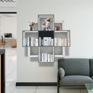 Librería moderna con 9 compartimentos montada en la pared de 3 niveles - Imagen 1 de 15