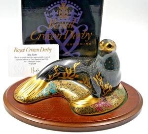 NEW BOXD ROYAL CROWN DERBY SEA LION PAPERWEIGHT ON PLINTH GOLD STOPPER LTD EDTN - Picture 1 of 6