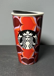 2019 Starbucks MOD Red Hearts Love Ceramic 12 oz Traveler Tumbler Lid NEVER USED - Picture 1 of 5