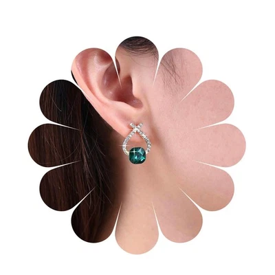 Pendientes Vintage Cristal Esmeralda Pendientes Estrás Verde Circonita Cuadrada Pendientes Foto 1 de 4