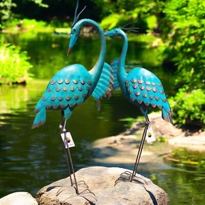 Gartendeko große Tiere - 2er Fischreiher handgefertigt Metall wetterfest 90cm - Bild 1 von 15
