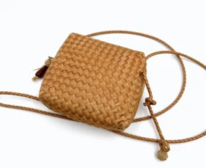 Bottega Veneta Vintage Intrecciato Satin Mini Shoulder Bag Camel Italy Used - Picture 1 of 9