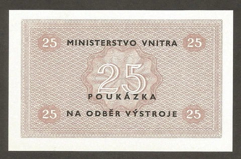 Czechoslovakia Ministry of Interior; Equipment voucher; 25 (Korun) 1980's; UNC Cover