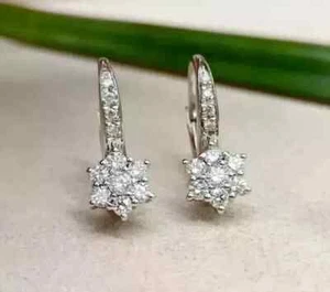 2Ct Lab Created Diamond Dangle Drop Wedding Earrings 14K White Gold Plated - Picture 1 of 9