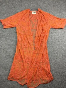 Savanna Jane Kimono Women's M/L Orange Lace Open Sheer Cardigan Short Sleeve - Picture 1 of 7