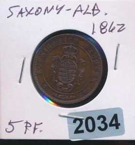 GERMANY - STATE - SAXONY - 1862 5 PF - XF+ -  #2034 - Picture 1 of 2