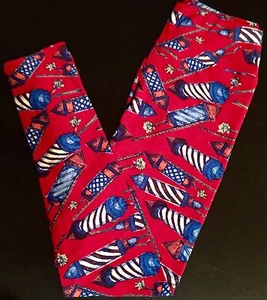 VINTAGE Patriotic NEW OS Rockets FIREWORKS LuLaRoe LEGGINGS Unicorn American Red - Imagen 1 de 4
