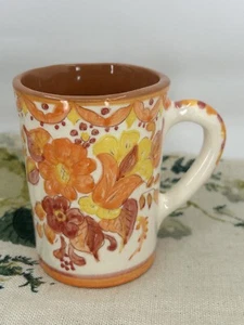OLARIA QUINTAS SAO PEDRO DO CORVAL signed orange floral POTTERY glazed mug cup - Picture 1 of 7