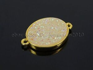 Natural Druzy Quartz Agate Bracelet Necklace Connector Charm Beads Gold Plated