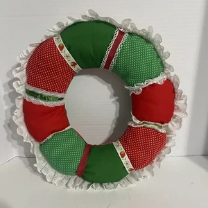 Vintage Handmade Fabric Christmas Wreath Patchwork Stuffed Puffy Retro 80s 16" - Picture 1 of 5