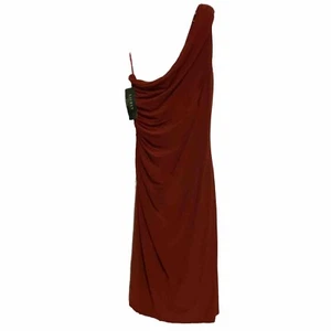 Lauren Ralph Laure Dress Red Size 10 One Shoulder Brooch Cocktail Dress New - Picture 1 of 11