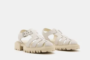 Allsaints Nessa Chunky Leather Chalk White Sandals Women’s Size 5 VG Condition - Picture 1 of 17