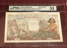 FRENCH SOMALI LAND DJIBOUTI  INDOCHINA 1000 FRANC SPECIMEN PMG AUNC 53 PICK 10s