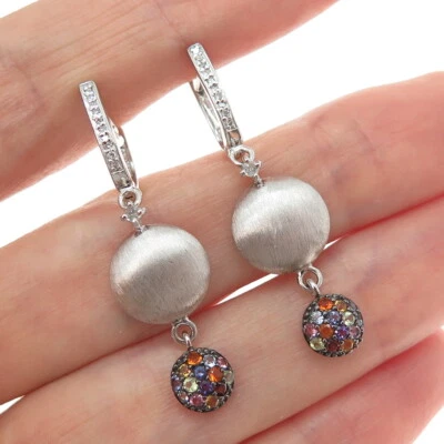 FADI 925 Sterling Silver Real Diamond & Multi-Color Gem Dangle Earrings - Image 1 of 4
