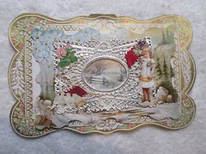 Tarjeta grande ANTIGUA VICTORIANA Mizpah troquelada en capas de papel - Imagen 1 de 8