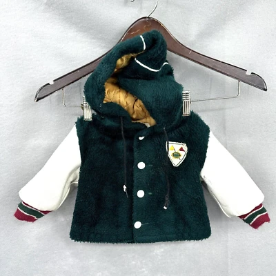Chaqueta vintage Sears Letterman bebé 12 meses oso de peluche con capucha universitaria años 60 Foto 1 de 4