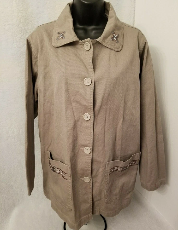 Abrigo Chaqueta Mujer Haband Talla L Grande Gris Azul Marrón Jean Foto 1 de 4