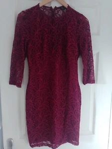 WOMENS MISS SELFRIDGE WINE/MAROON LACE BODYCON SHORT. DRESS UK 12 - Picture 1 of 7