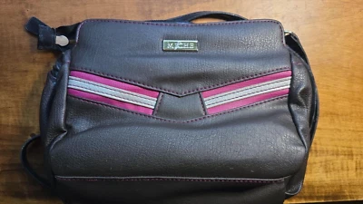 Miche Handbag Brown Faux Leather Pink & White Striped Selena 5147 - Image 1 of 3