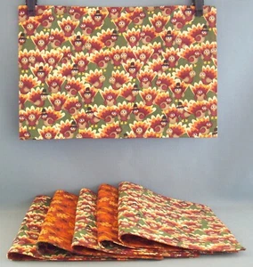 Thanksgiving Placemats Lot Of 6 Turkeys Pilgrims Autumn Leaves Reversible  - Afbeelding 1 van 7