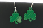 Silver Tone Green Polka Dot Shamrock Dangle Earrings St. Patrick's Day