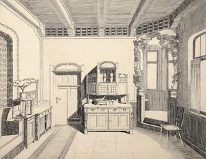 FRITZ LINZER - Interieur - Esszimmer - Tuschezeichnung 1904 - Picture 1 of 2